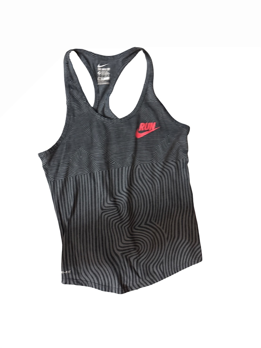 Nike Black & Gray Striped Dri-FIT Racerback Tank with Pink RUN Logo